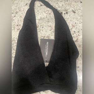 Pretty Little Thing Black Slinky acetate halterneck bralet